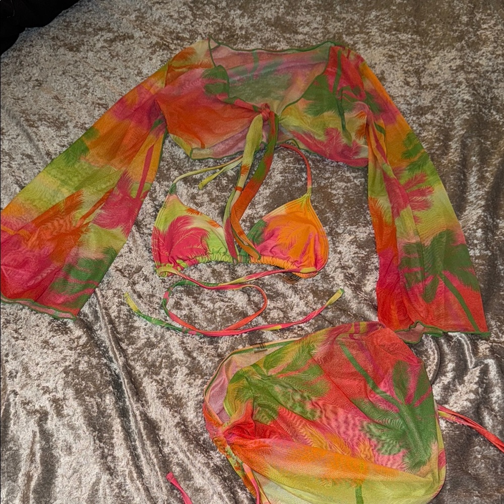 Colorful Tropical Mesh Bikini Set